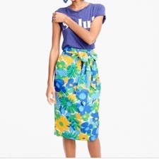 J.Crew Puckered Morning Floral Tie Waist Colorful Skirt Cotton Size 6