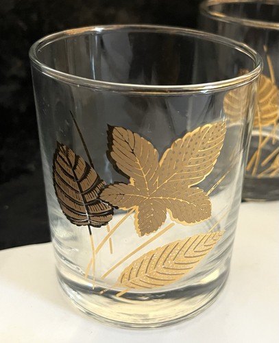 Lot 6 - Libbey GOLD LEAVES (clear) 4" Old Fashioned / Lowball Glasses MCM c1965 - Picture 2 of 9