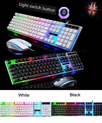 RGB Gaming Keyboard Mouse Set USB Wired Rainbow LED Backlit for PC Laptop PS5 Xb - Image 1 of 3