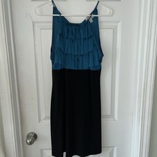 Vintage 90s Mini Dress Halter Juniors Size Large Glam Y2K Black Teal