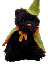 14" Halloween Black Bear Witch with Green Orange Cape Hat Plush Animal
