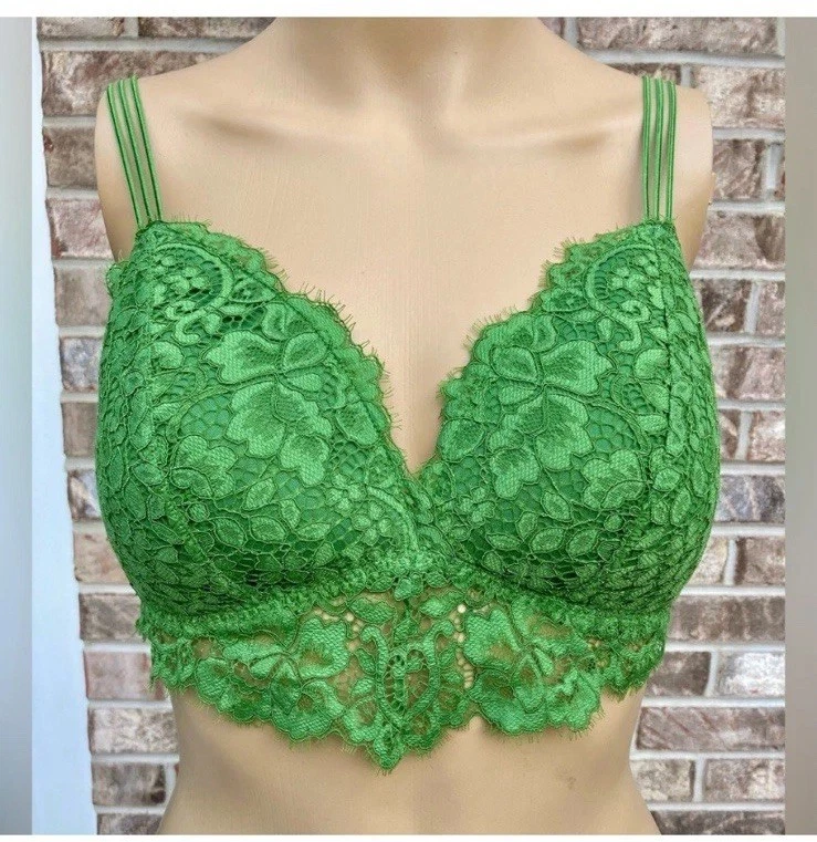 Fairy Kelly Green Ivy Lace Triangle Asymmetrical Gillian & O’Malley Bralette - Image 2 of 4