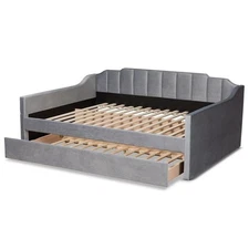 Baxton Studio Lennon Grey Velvet Full Size Daybed with Trundle