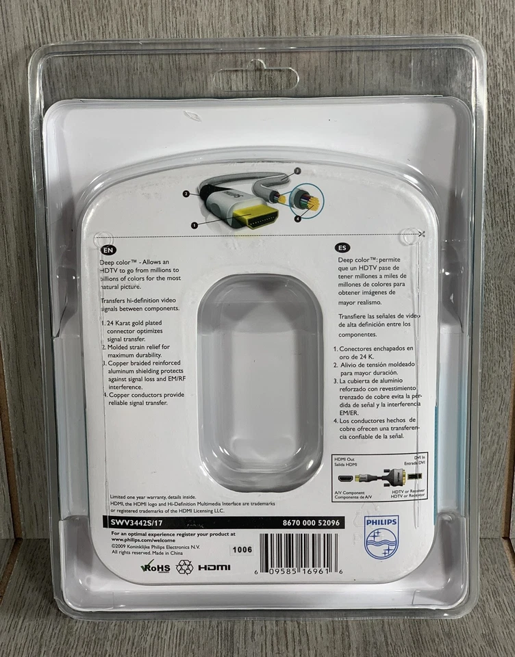 Philips HDMI-DVI Conversion Cable HD Video Superior Picture Gold Connectors 6' - Image 2 of 2