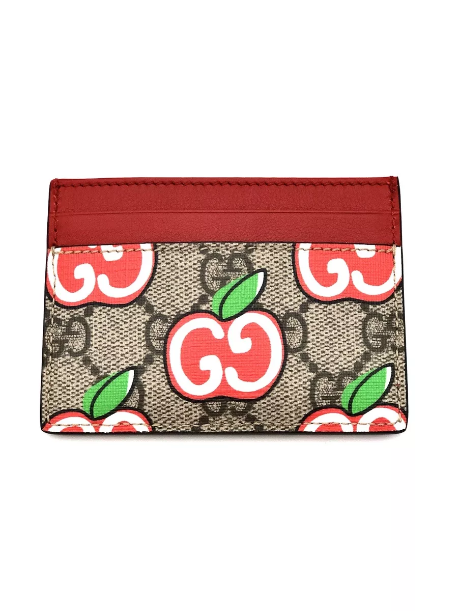 Gucci GG Supreme Monogram Apple Card Case Wallet Brown