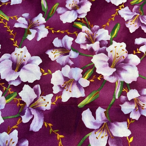 Daylily Fields by Sue Beevers RJR Fabrics Cotton Fabric Hibiscus Purple 2 yds - Picture 2 of 6
