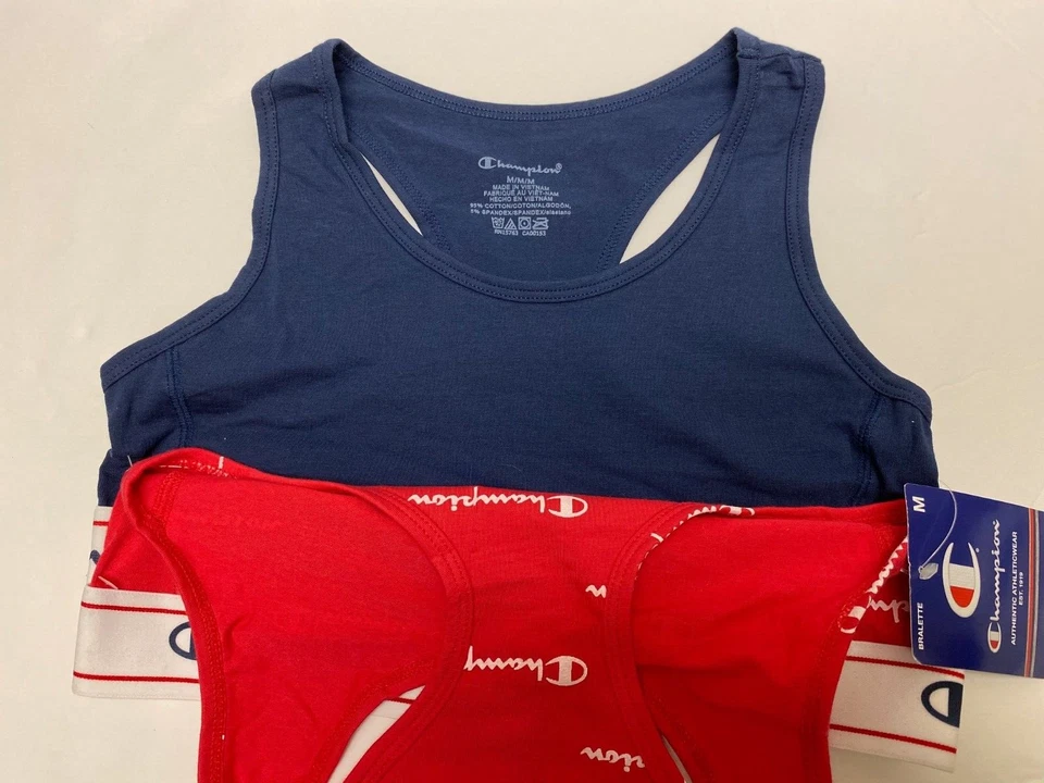 Conjunto de 2 piezas Camiseta sin mangas Champion para mujer talla mediana (M) espalda corredora roja/azul marino NUEVO Foto 4 de 4