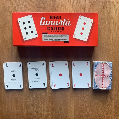 Cartes à jouer vintage Waddingtons Canasta 1 plateau scellé années 50 emballage fiscal règles