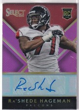 RA'SHEDE HAGEMAN 2016 Select Rookie Auto Prizm Fuchsia #RARH RC 64/199 Falcons