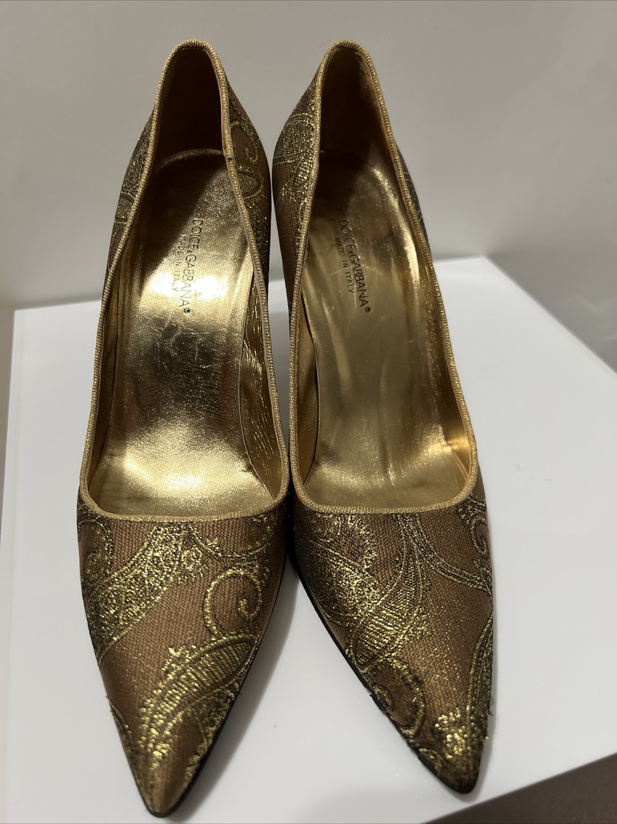 Dolce&Gabbana gold embroidered shoes Size 37 1/2 Us Size