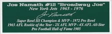 Joe Namath Autograph Nameplate New York Jets Autograph Helmet Jersey 