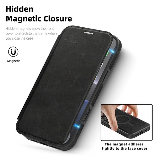 For iPhone 16e 16 Pro Max 15 14 13 12 11 RFID Leather Flip Magnetic Wallet Case - Picture 4 of 16