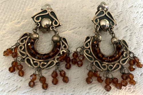 VINTAGE CONSUELO CAMPOS STERLING, TOPAZ CHANDELIER CLIP-ON EARRINGS - Picture 8 of 12