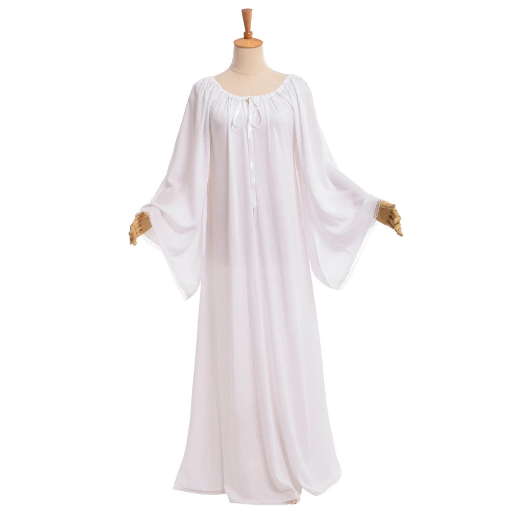 Medieval Renaissance Chemise Ruffled Neckline Dress Retro Lace Up Gown Costume