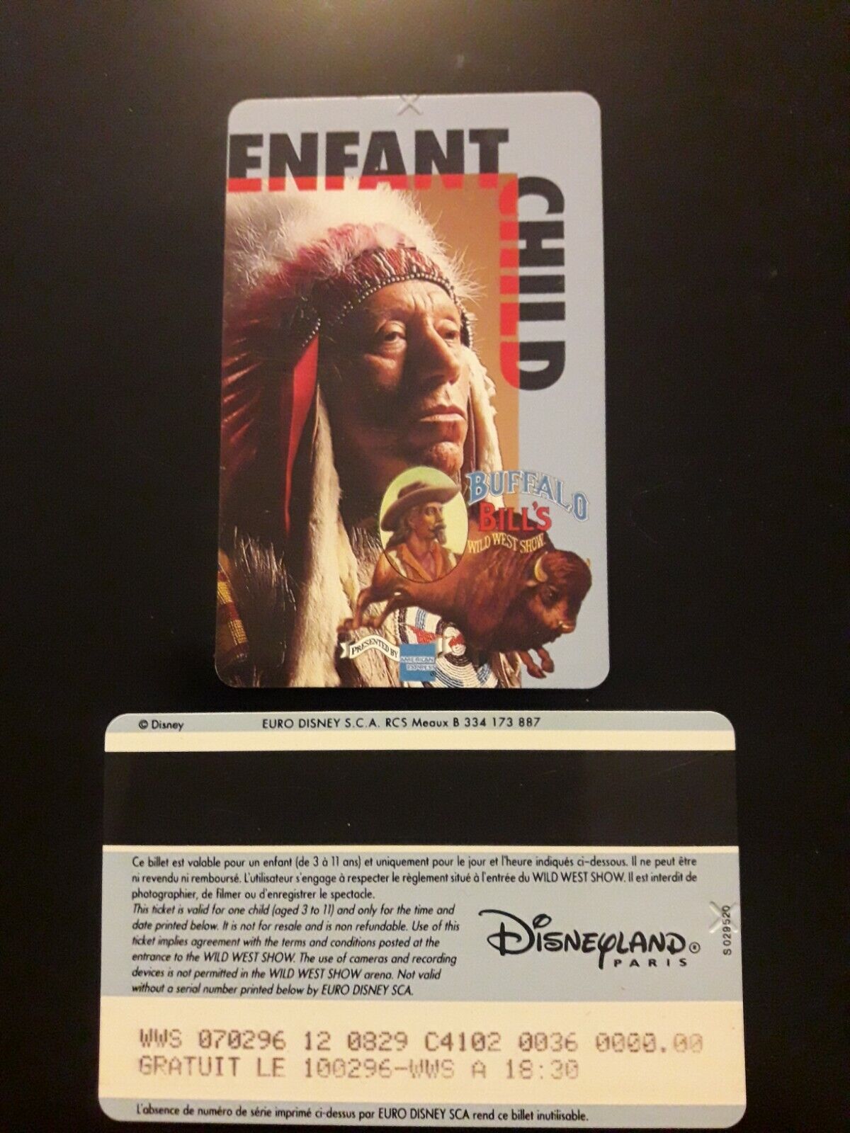 pass Disney Disneyland spectacle Buffalo Bill WWS enfant Sioux gauche 029520 TTB