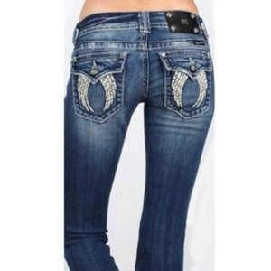Miss Me Blue Denim Skinny Angel Wing 