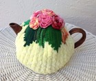 NEW Handmade Tea Cozy  Happy Pink Roses Pale Yellow Base  Ukrainian Designer