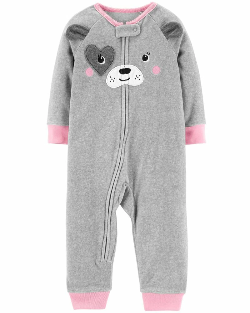 Carter s Gray Pink Puppy Footless Fleece Pajamas Girls Twins 2 Pieces 6M