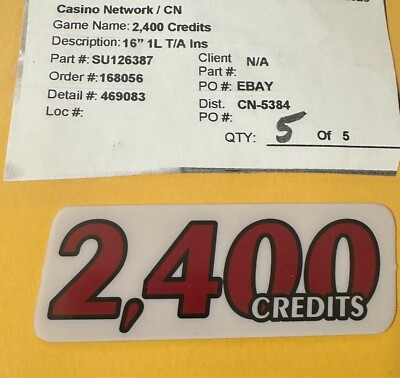 SU126387  IGT 9 Inch 2,400 Credits Top Award Insert (1 Insert) 3.3 X 1.68