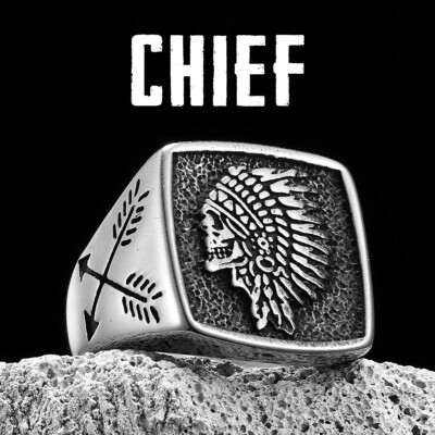 Indian Chief Skull Arrow Men Rings Stainless Steel Women Jewelry Vintage Punk