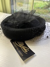 Mr John Signature Series NWT Woman s Black Pillbox Hat Wool Lace Netting Beads