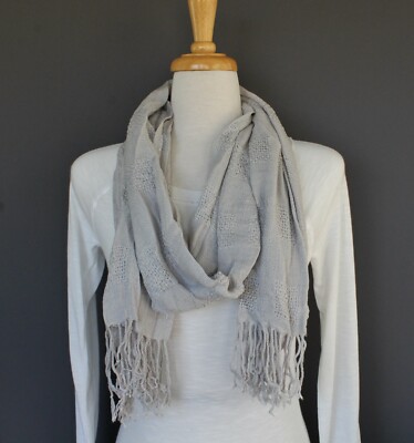 argue SQUARE WOOL GAUZE STOLE グレージュ Lt Grey gauze scarf lightweight gauzy crinkle 70