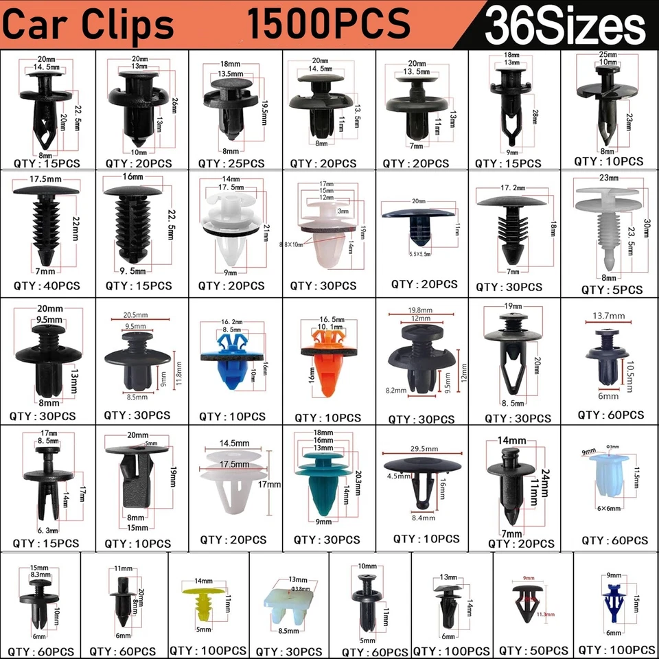 Car Retainer Clip 1500PCS Push Pin Door Panel Fit Ford Toyota GM Honda BMW Benz Foto 2 de 4