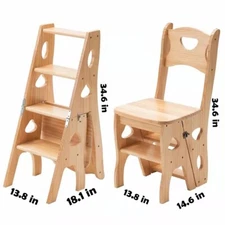 Step Stool Chair, ladder and the chair convertible, 3-Step, portable, solid wood