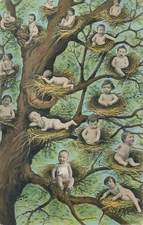 Surrealism multi babies tree nests fantasy 1905