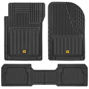 CAT® 3pc Tous les temps Tapis de plancher de voiture Liners Set- Black Tough Rubber Deep Channel