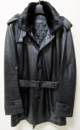 BURBERRY BLACK LABEL cappotto trench in pelle di agnello pelliccia L #EB ZGA