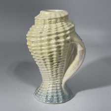 Vintage Iridescent SEA SHELL VASE Aqua Blue Yellow 5 1/2" Tall Coastal Beachy