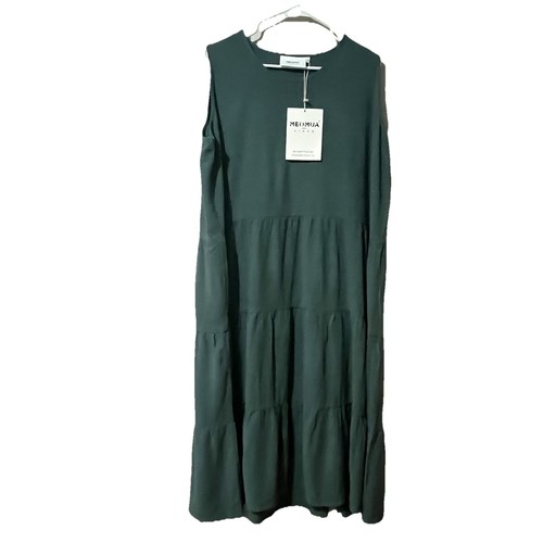 Meomua Linen Dress Womens Size 3X Green Midi Tiered Sleeveless Lagenlook NWT