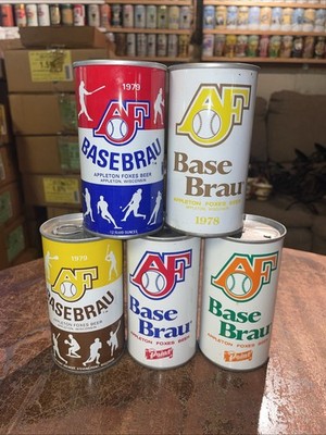 5 different AF Basebrau beer cans (Empty)
