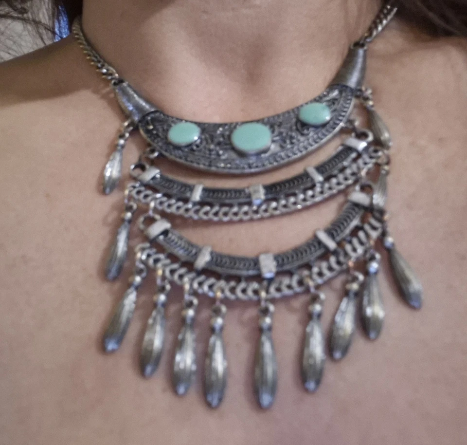 Collar Vintage - 2 Colores Aleación de Zinc Azul Turquesa Color Piedra Joyería Foto 4 de 4