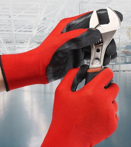 20 Pairs (10 Pairs) PU-Coated Nylon Safety Gloves , Red & Black Color,Work glove - Picture 8 of 15