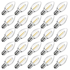 C7 LED Christmas Light Bulbs 25 Pack Warm White E12 Base Indoor Outdoor Shatterp