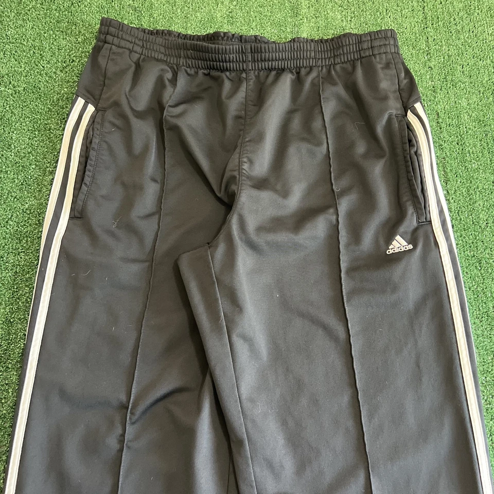 VTG Adidas Track Pants Mens XL Black White Striped Baggy Wide-Leg 20" Open Y2K - Image 2 of 4