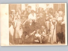 c1920 Big Group Of SILLY Men Women Bar Studio Prop Native American Costumes RPPC