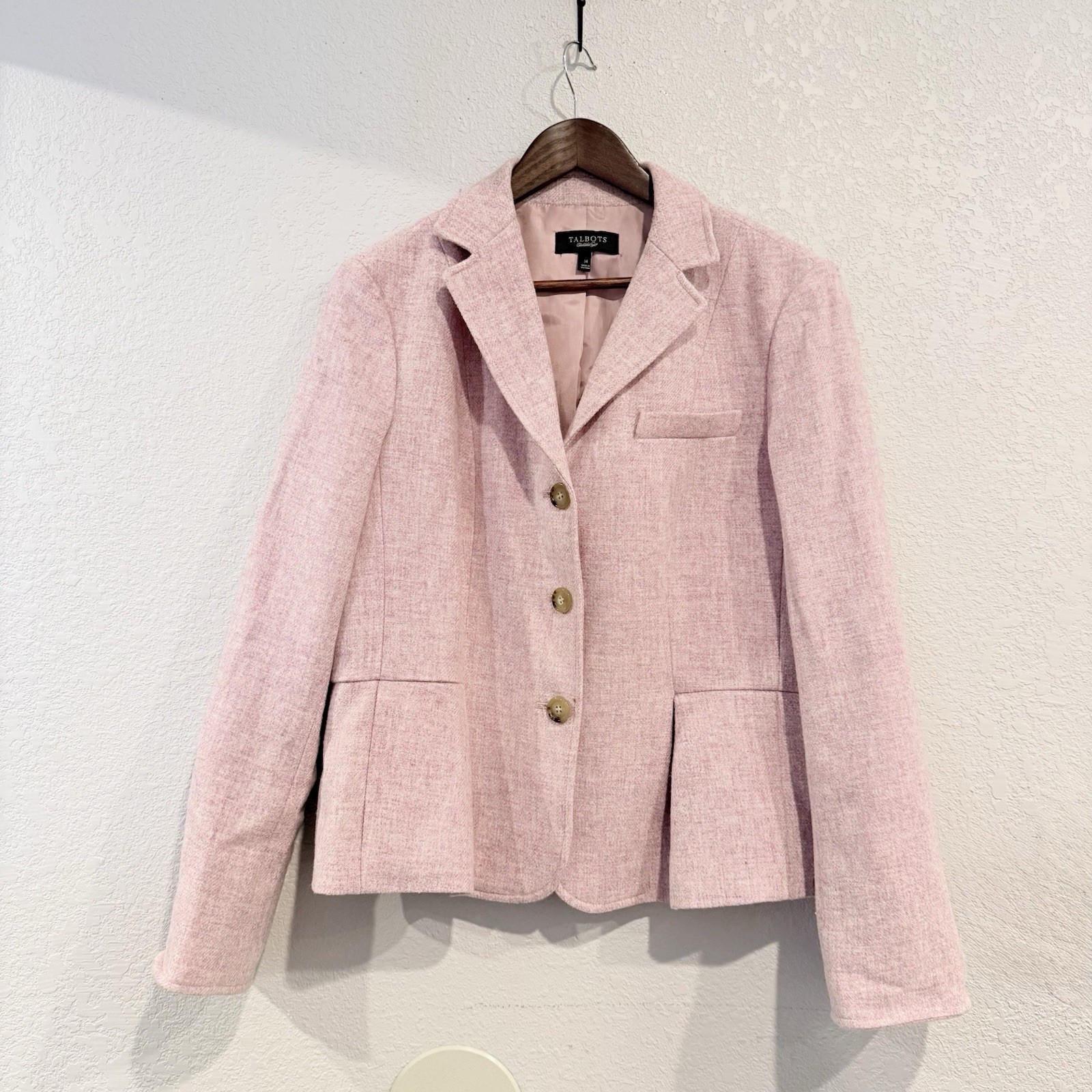 Talbots Pink Blazer Jacket Lined Button Front Woo… - image 1
