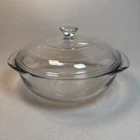 VTG PYREX #023 1-1/2 Qt Clear Glass Round Casserole Dish w Handles 1950's & LID