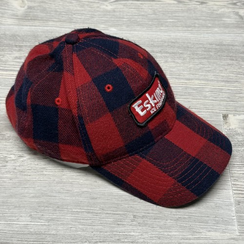 Eskimo Hat Cap Snap Back Red Black Buffalo Plaid Ice Fishing Gear Patch Mens - Picture 4 of 9