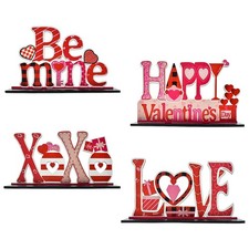 4 PCS Valentine Day Love Wooden Table Sign Centerpiece Anniversaries Decor