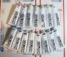 Lot of 15 Golden Heavy Body Acrylic Paint 5 oz. Paint Tubes New L K 