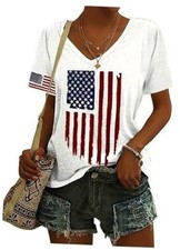 V Neck T Shirts for Women American Flag Patriotic Shirts X-Large Usa White-1