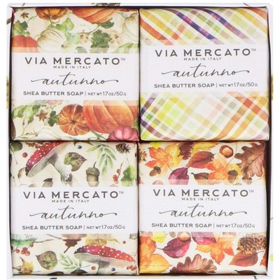 Via Mercato Natale Shea Butter Soap Boutique Luxury Gift Box (Set of 4, 50g E...