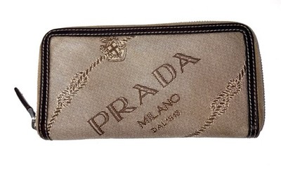 Prada Milano Dal 1913 Jacquard Zip Around Long Wallet Beige Brown Trim Luxury
