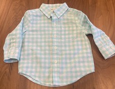 Janie Jack Teal And White Gingham Boys Long Sleeve Button Easter 3-6 Months
