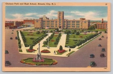Postcard Chelsea Park & High School Atlantic City NJ 1940 Vintage Linen