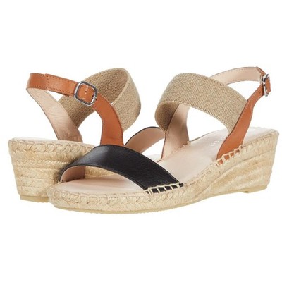 Eric Michael Lulu Two Tone Elastic Strap Sandals Black & Tan Women's Size 11 EUC